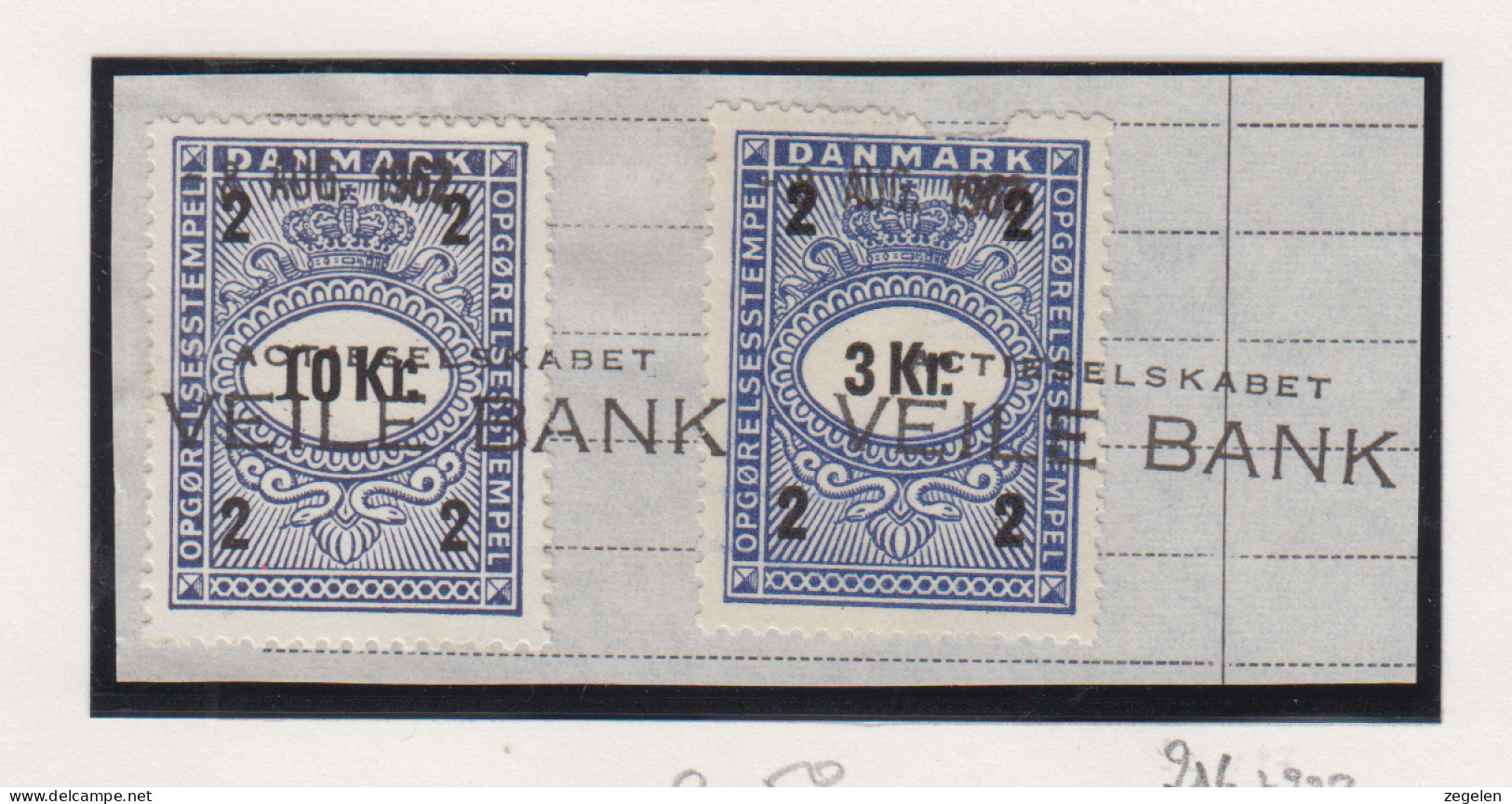 Denemarken Fiskale Zegel Cat. J.Barefoot Opgorelses(Debit Note) 216+223 Op Fragment - Revenue Stamps