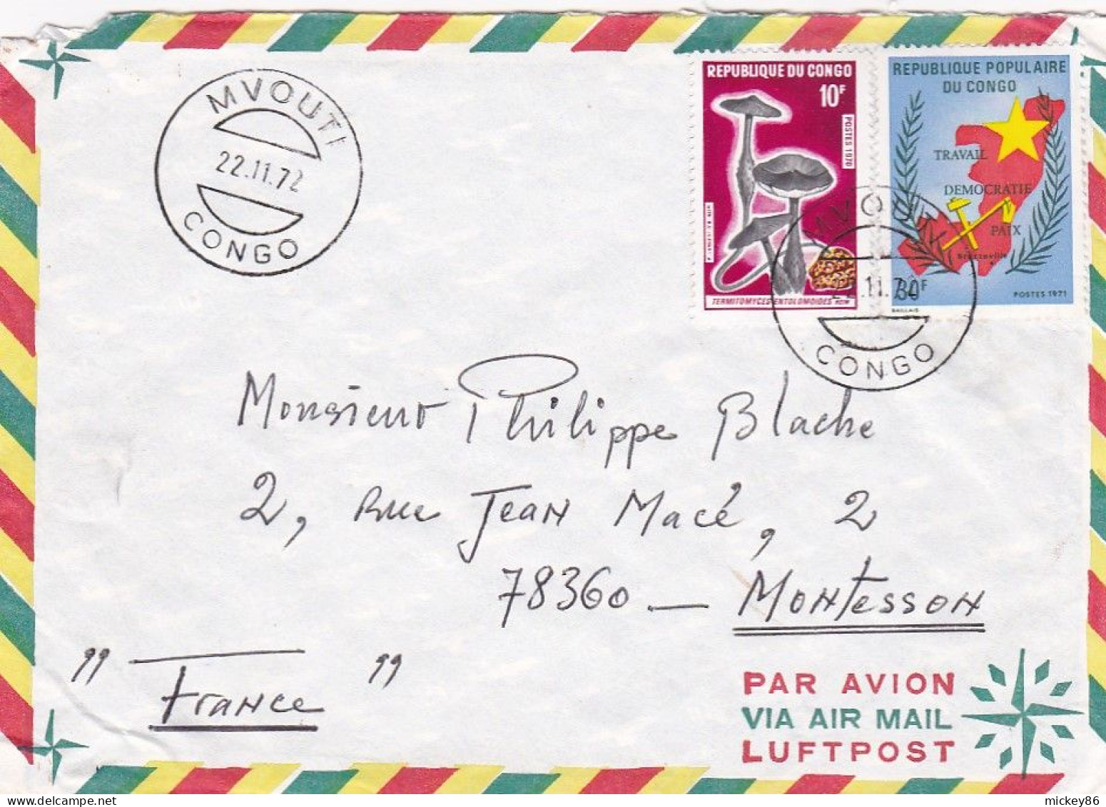 CONGO -1972--Lettre MVOUTI  Pour MONTESSON -78 (France) Timbres Divers Champignon, Carte   Sur Lettre - Other & Unclassified