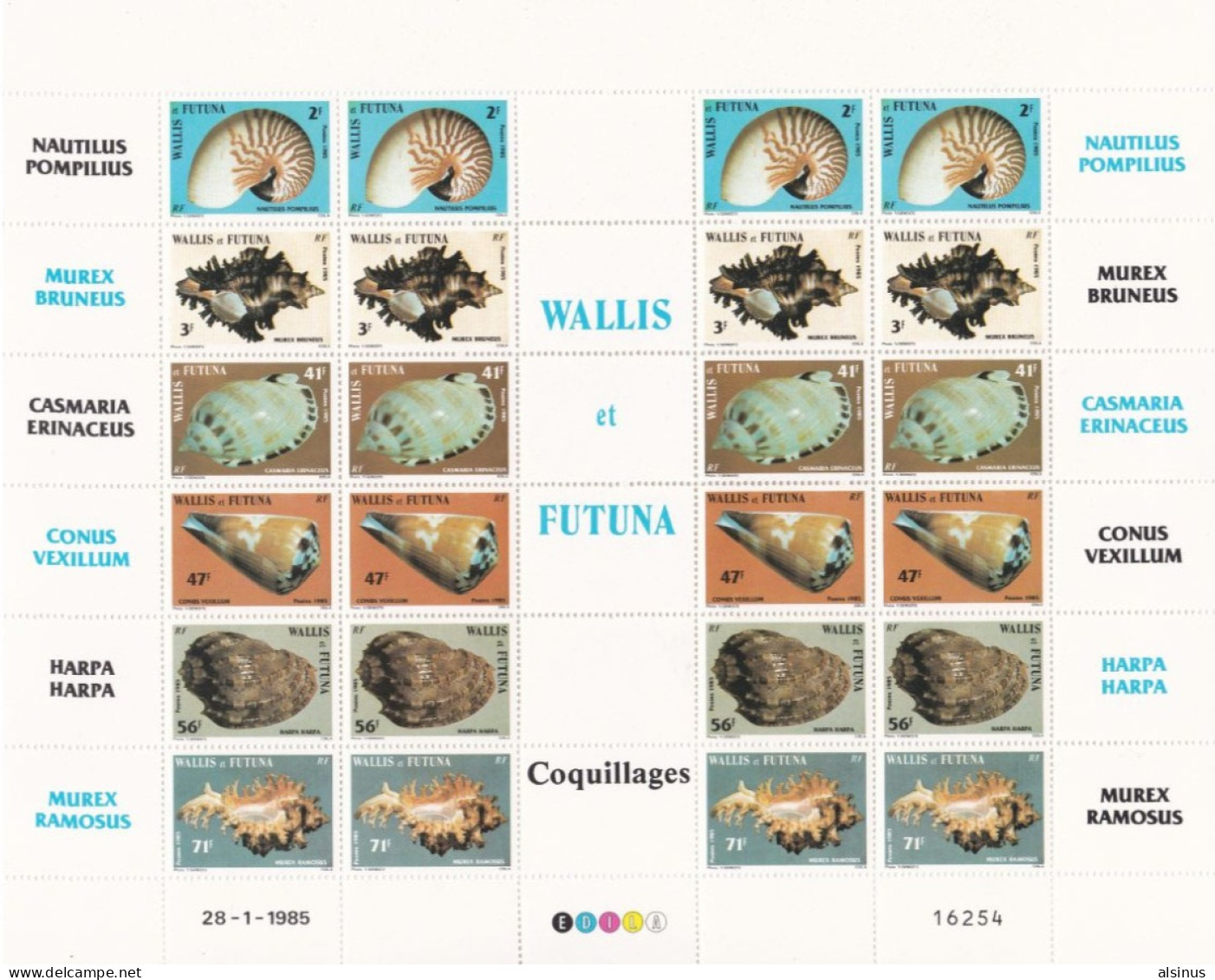 WALLIS ET FUTUNA - 1985 - N° YVERT. 323 à 328 - COQUILLAGES - FEUILLET NEUF - Unused Stamps
