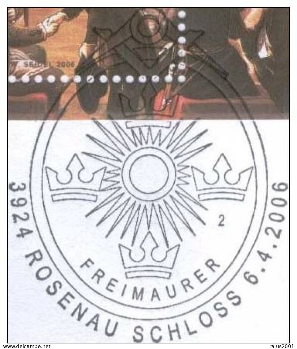 Mozart And Freemasonry In Austria, Masonic Meeting Activities Inside A Lodge, Freemasons With Sword, Compass, MS FDC - Franc-Maçonnerie