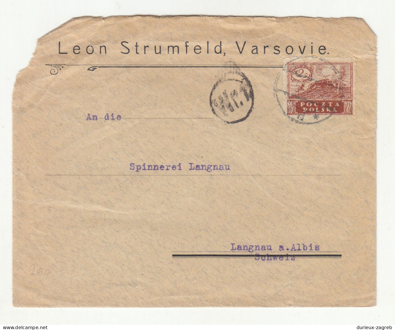 Leon Strumfeld, Varsovie Company Letter Cover Posted 1920 To Switzerland B240301 - Lettres & Documents