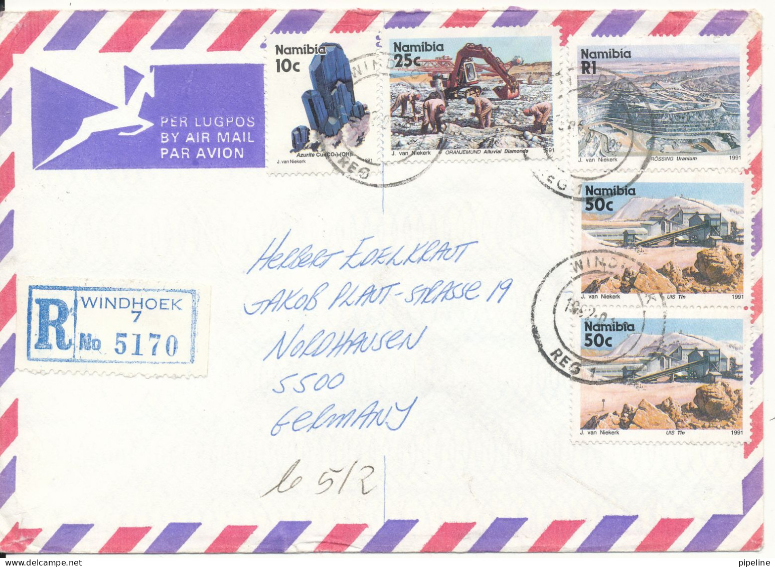 Namibia Registered Air Mail Cover Sent To Germany Windhoek 22-1-1992 Topic Stamps - Namibie (1990- ...)