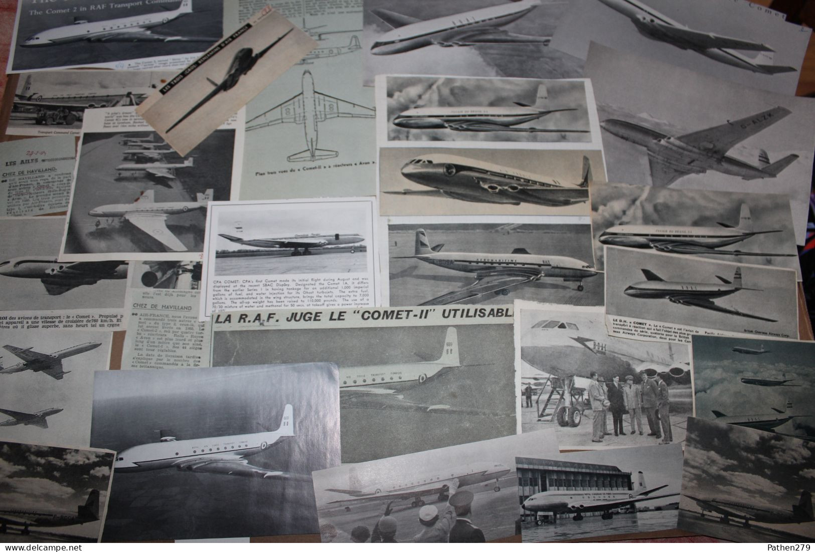Lot De 169g D'anciennes Coupures De Presse Des Aéronefs Britanniques De Havilland  Comet 1 Et 2 - Aviation
