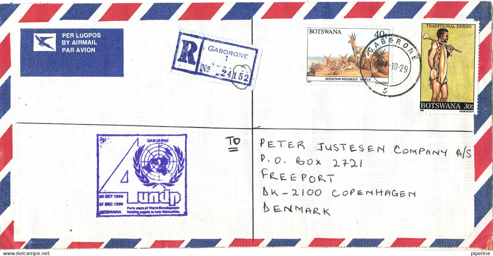 Botswana Registered Air Mail Cover Sent To Denmark 29-10-1988 Topic Stamps - Botswana (1966-...)