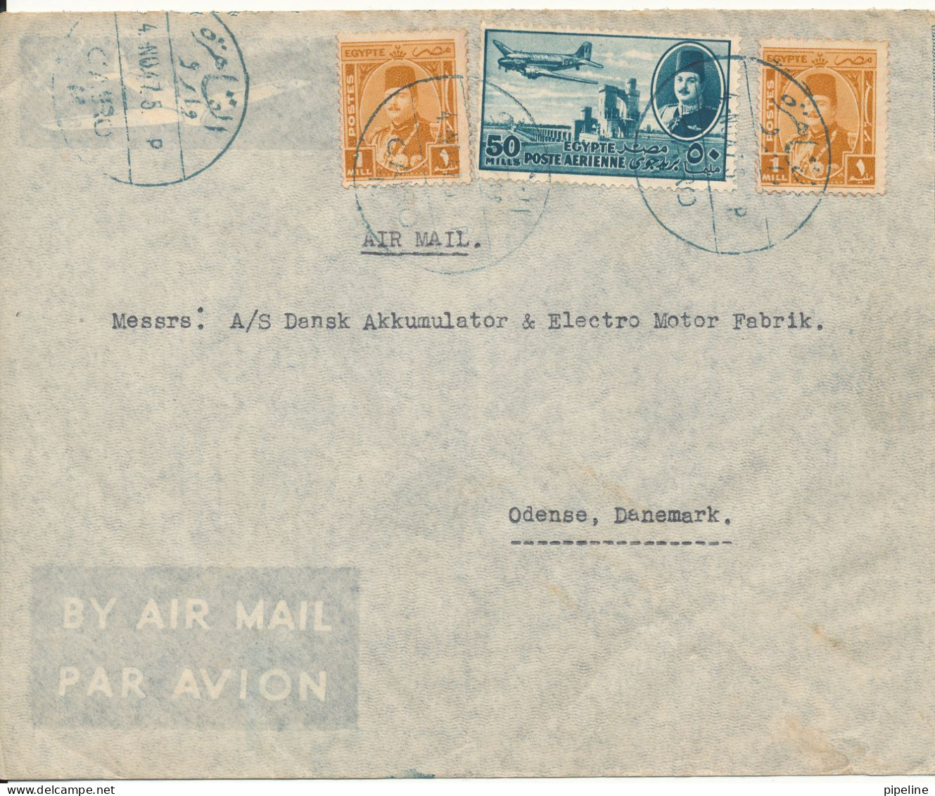 Egypt Air Mail Cover Sent To Denmark 4-11-1947 - Luchtpost