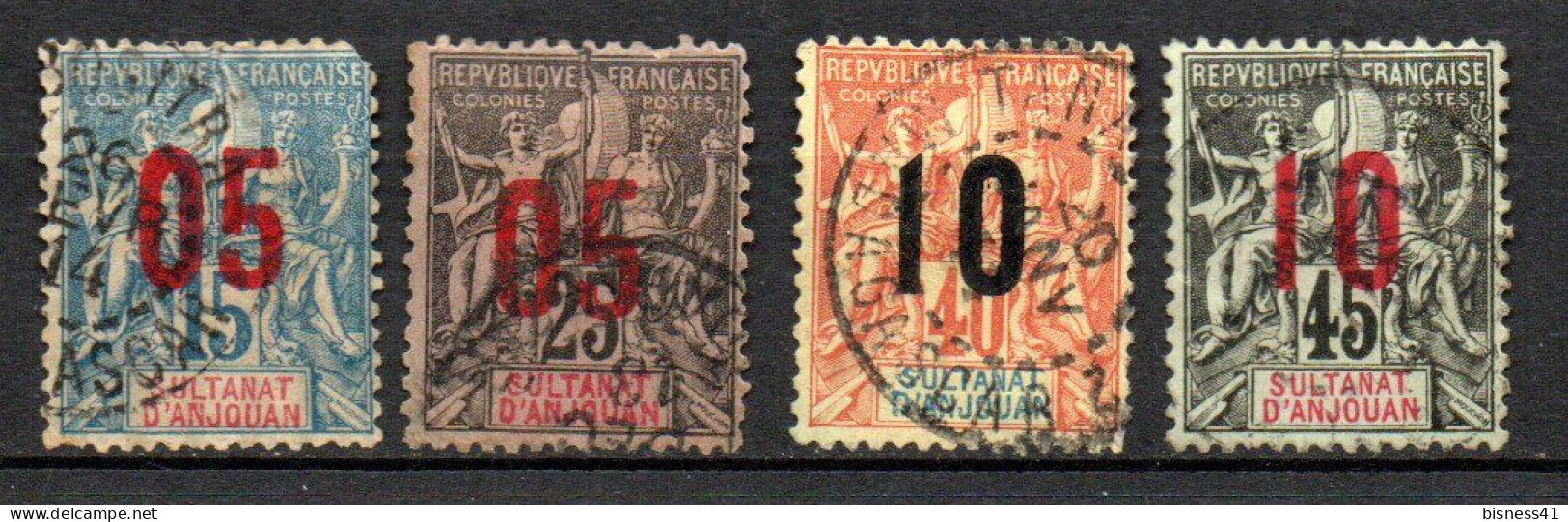 Col41  Colonie Anjouan N° 22 24 26 & 27 Oblitéré Cote 13,00€ - Used Stamps