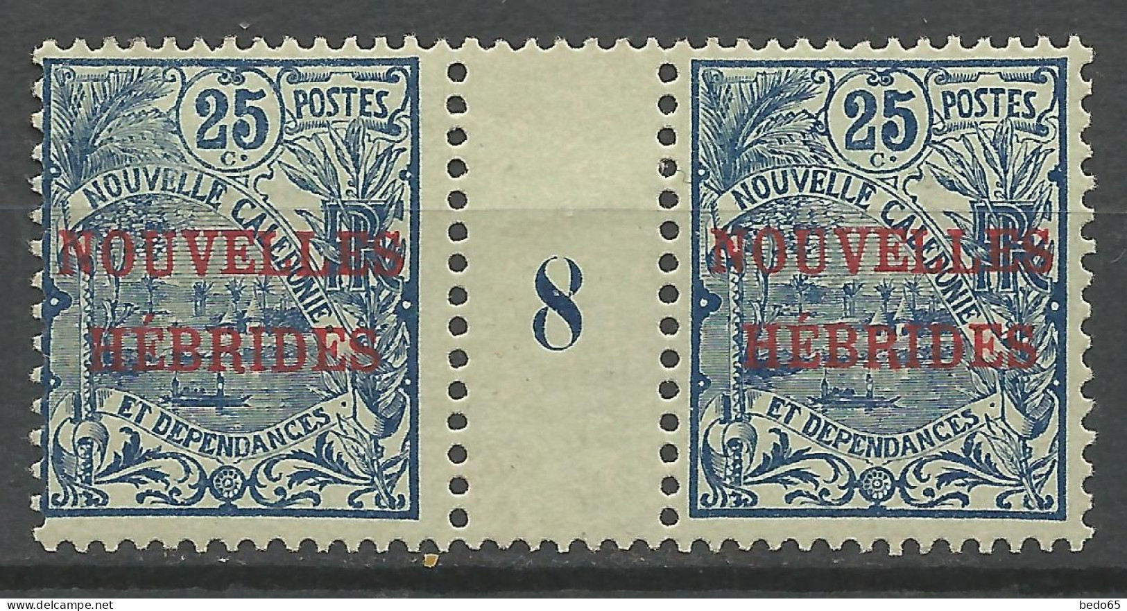 NOUVELLES-HEBRIDES N° 90 NEUF* TRACE DE CHARNIERE/ Petit Aminci Sur Le Timbre De Gauche,timbre De Droite ** / Hinge / MH - Unused Stamps