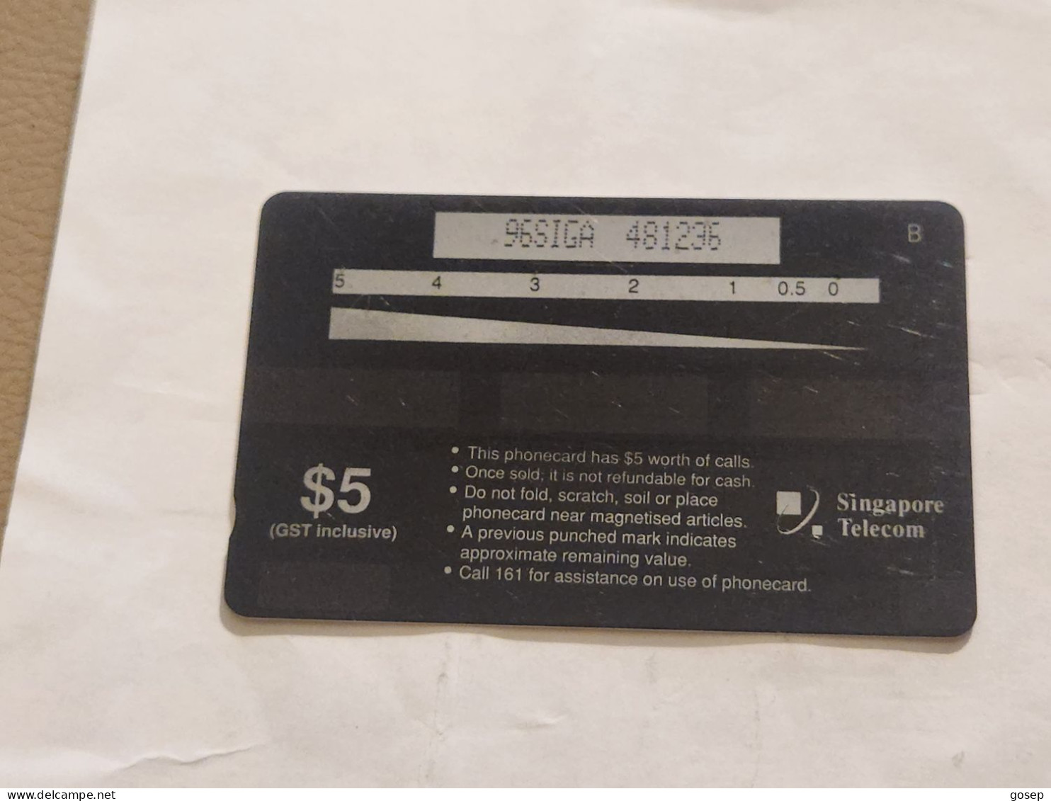 SINGAPORE-(96SIGA-0a)-CAT-(274)(96SIGA-481236)($5)(1/1/1997)-used Card+1card Prepiad Free - Singapour