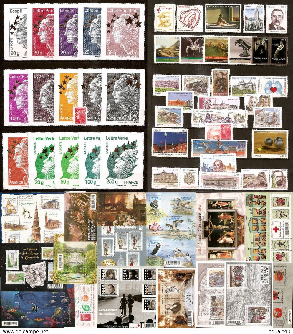 FRANCE - Année Complète 2012 - NEUF LUXE ** 97 Timbres - AVEC Les 15 Maxi Mariannes Etoiles D'OR - 2010-2019