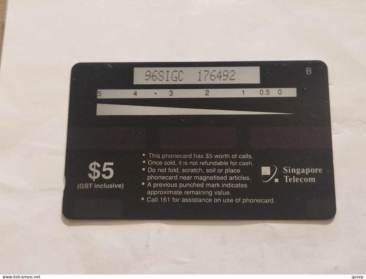 SINGAPORE-(96SIGC-o)-CAT 2-(275)(96SIGC-176492)($5)(1/1/1997)-used Card+1card Prepiad Free - Singapur