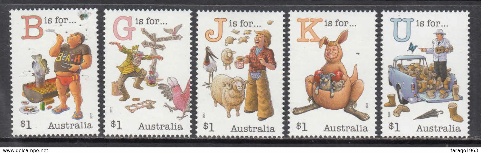 2017 Australia Aussie Alphabet Complete Set Of 5 MNH @ BELOW FACE VALUE - Mint Stamps