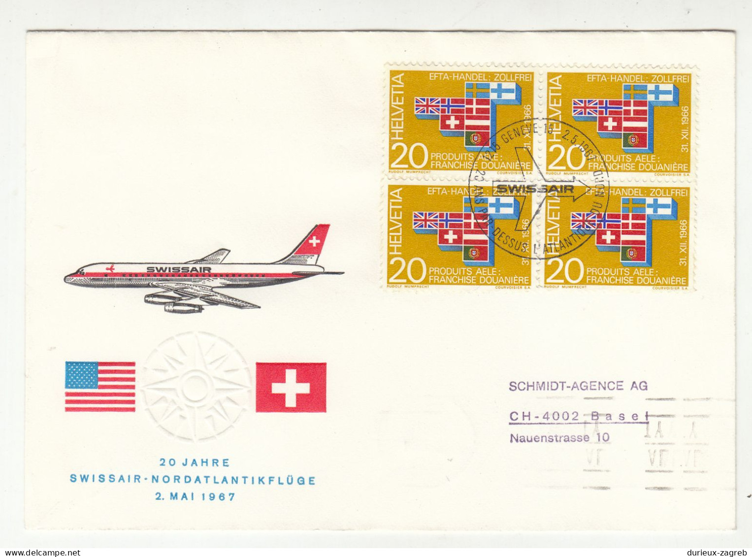 Switzerland 20 Jahre Swissair-Nordatlantikflüge 2. Mai 1967 Special Illustrated Letter Cover Posted Jamaica B240301 - Sonstige (Luft)