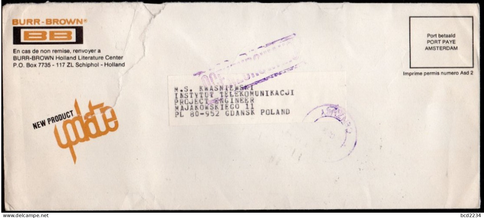 POLAND 198? SOLIDARITY SOLIDARNOSC PERIOD MARTIAL LAW OCENZUROWANO CENSORED MAUVE CACHETS CENSOR 033 HOLLAND TO GDANSK - Covers & Documents