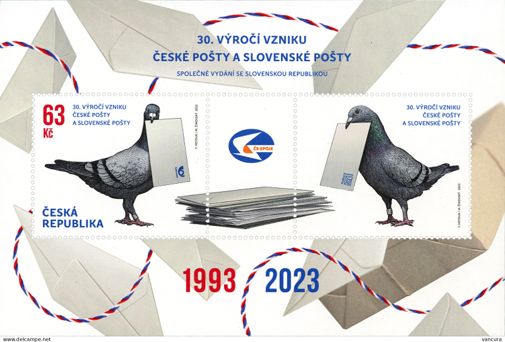 A 1233 Czech Republic Common Czech And Slovak Stamp: 30 Years Of Czech Post And Slovak Post 2023 - Posta