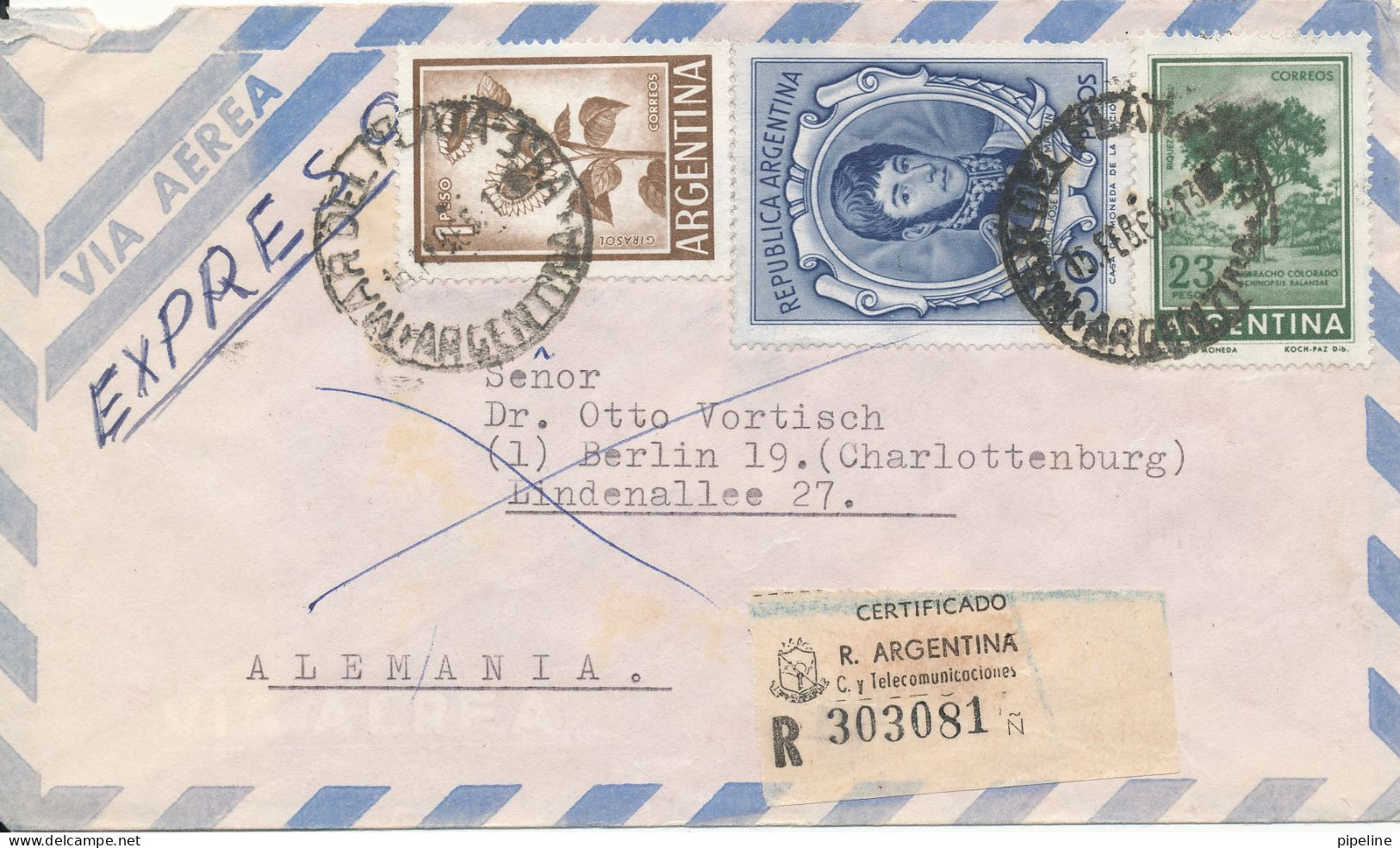 Argentina Registered Express Air Mail Cover Sent To Germany 15-2-1966 - Luftpost