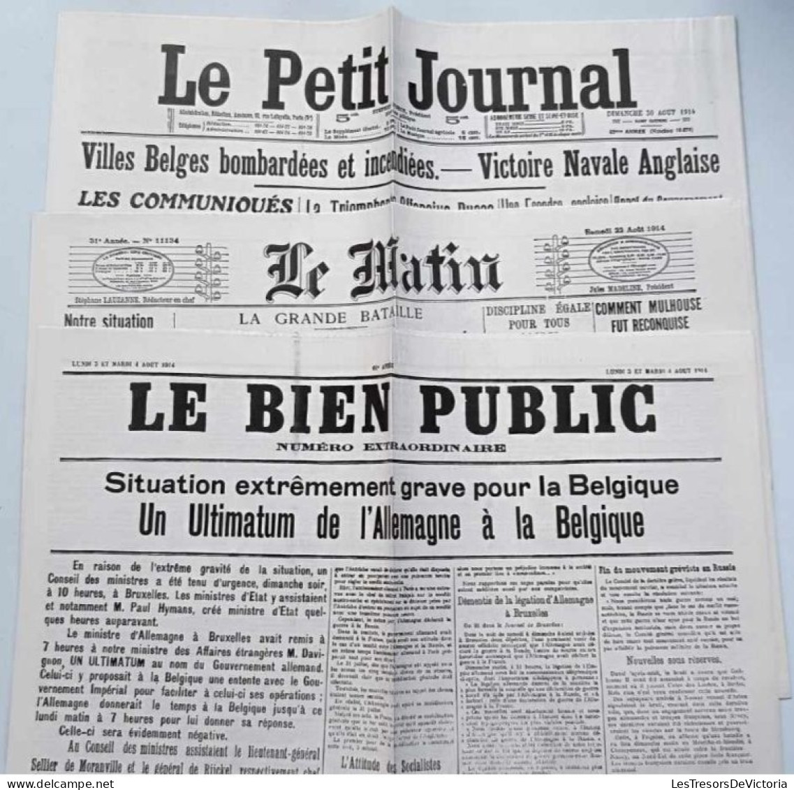 Livre - Revue - Lot De 3 Journaux D'août 1914 - Le Petit Journal - Le Matin - Le Bien Public - Other & Unclassified