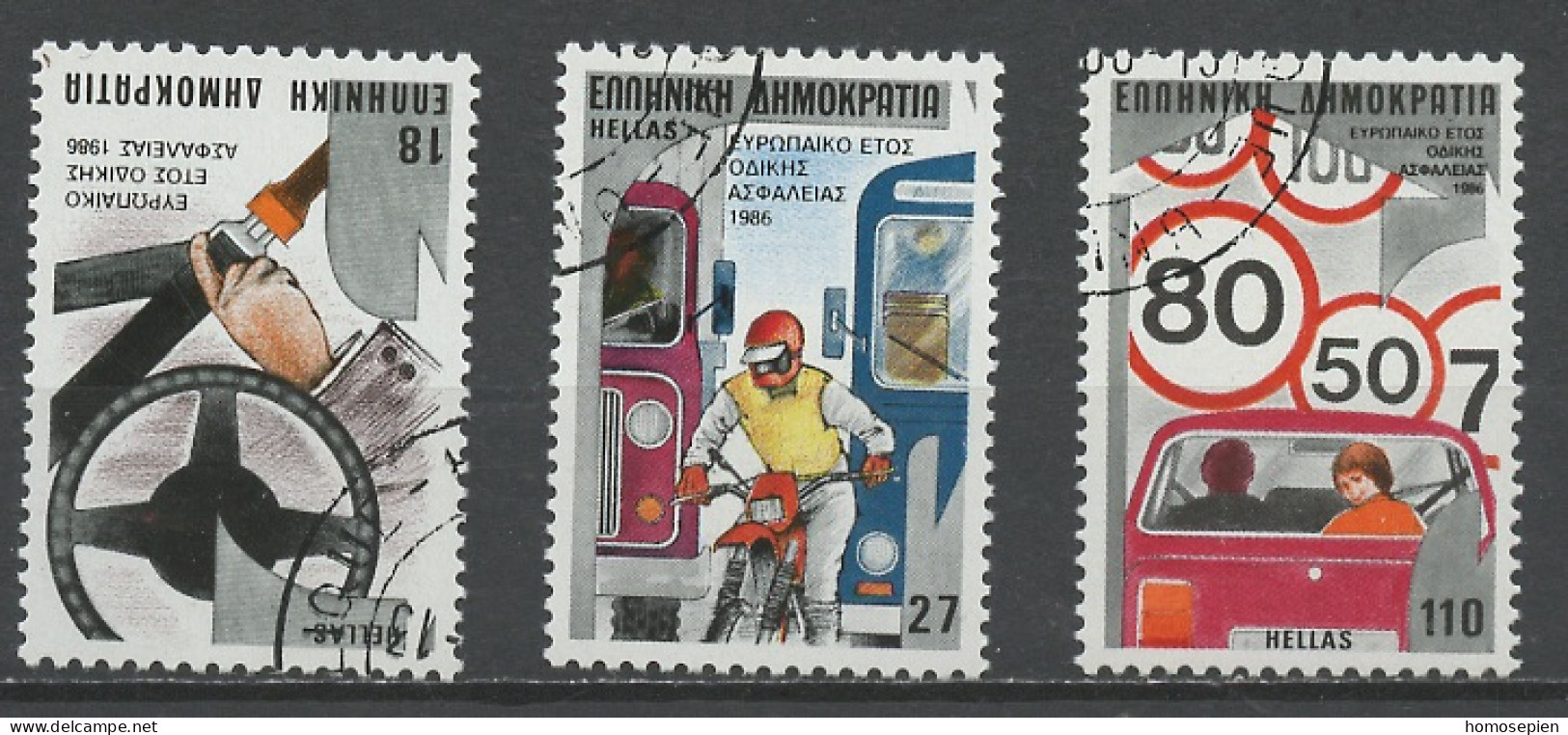 Grèce - Griechenland - Greece 1986 Y&T N°1598 à 1600 - Michel N°1627 à 1629 (o) - Année De La Circulation Routière - Gebruikt