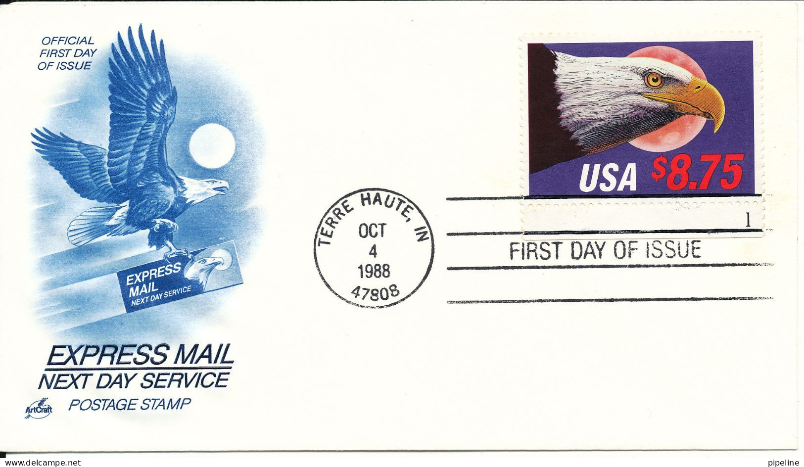 USA FDC Terre Haute 1-10-1988 Express Mail Next Day Service With ArtCraft Cachet - 1981-1990