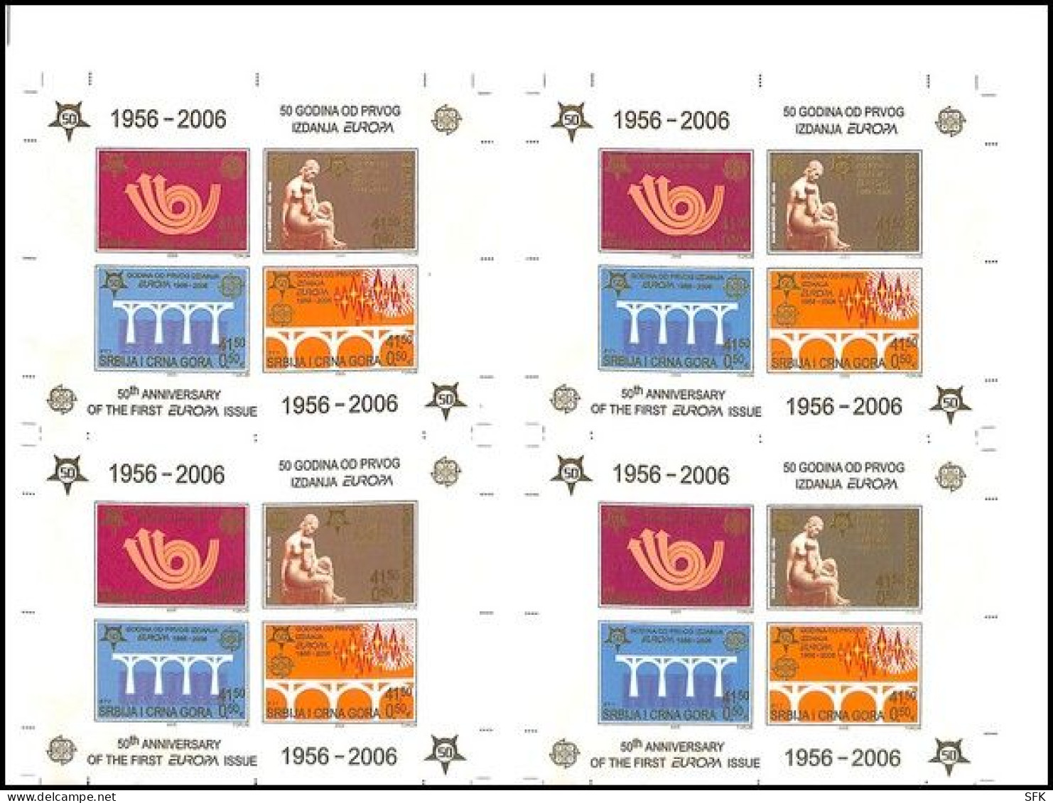 2005 EUROPE CEPT, 50th ANNIVERSARY, Imperforate Miniature Sheet Proof In Block Of Four VERY RARE  2014 - 2005