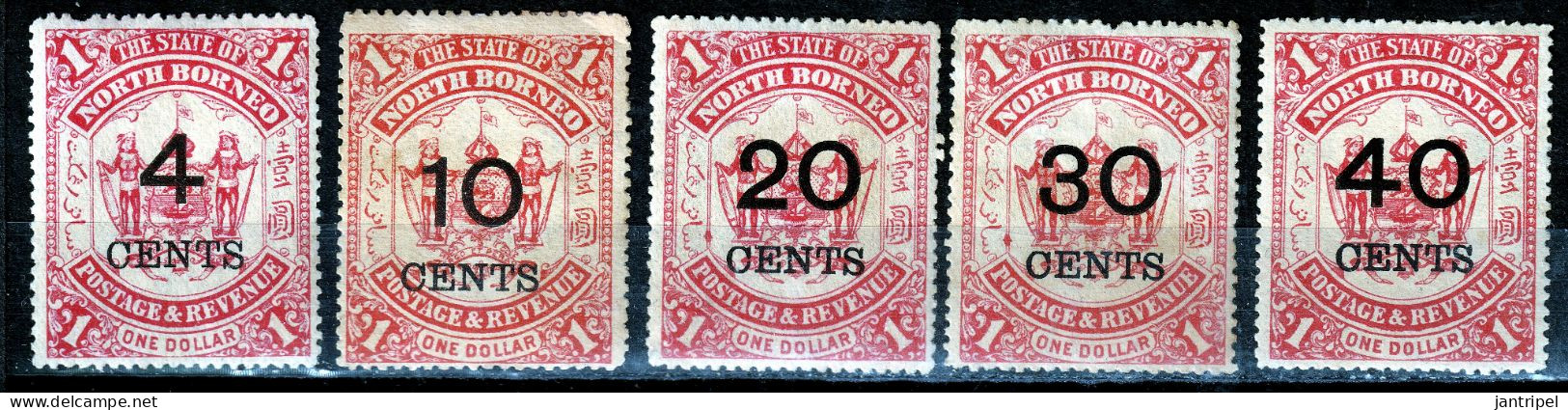 NORTH BORNEO 1895 SET 4 CENTS OVERPRINTS MH NO GUM - Noord Borneo (...-1963)