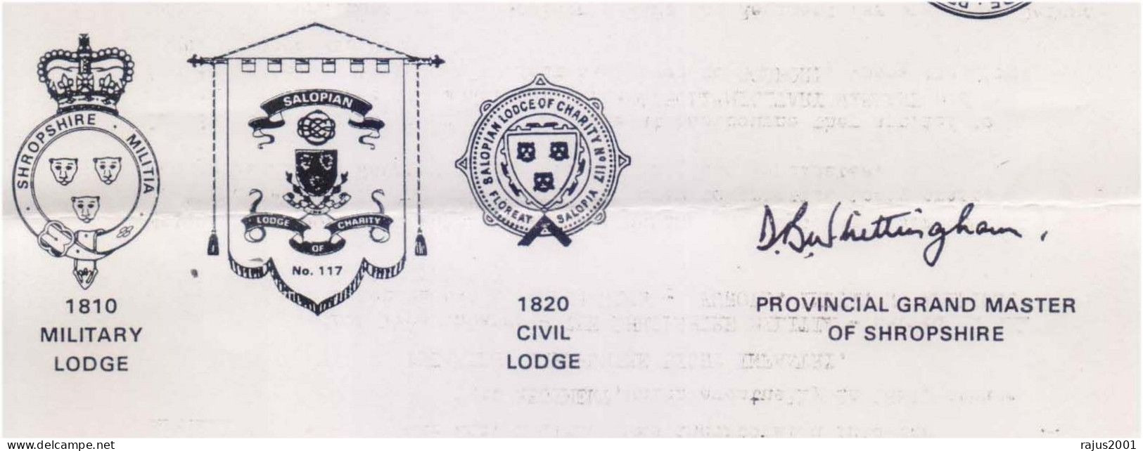 Masonic Trust For Girls Boys, Salopian Lodge Of Charity, Military, Civil Lodge, Freemasonry Singed By Grand Master Cover - Freemasonry