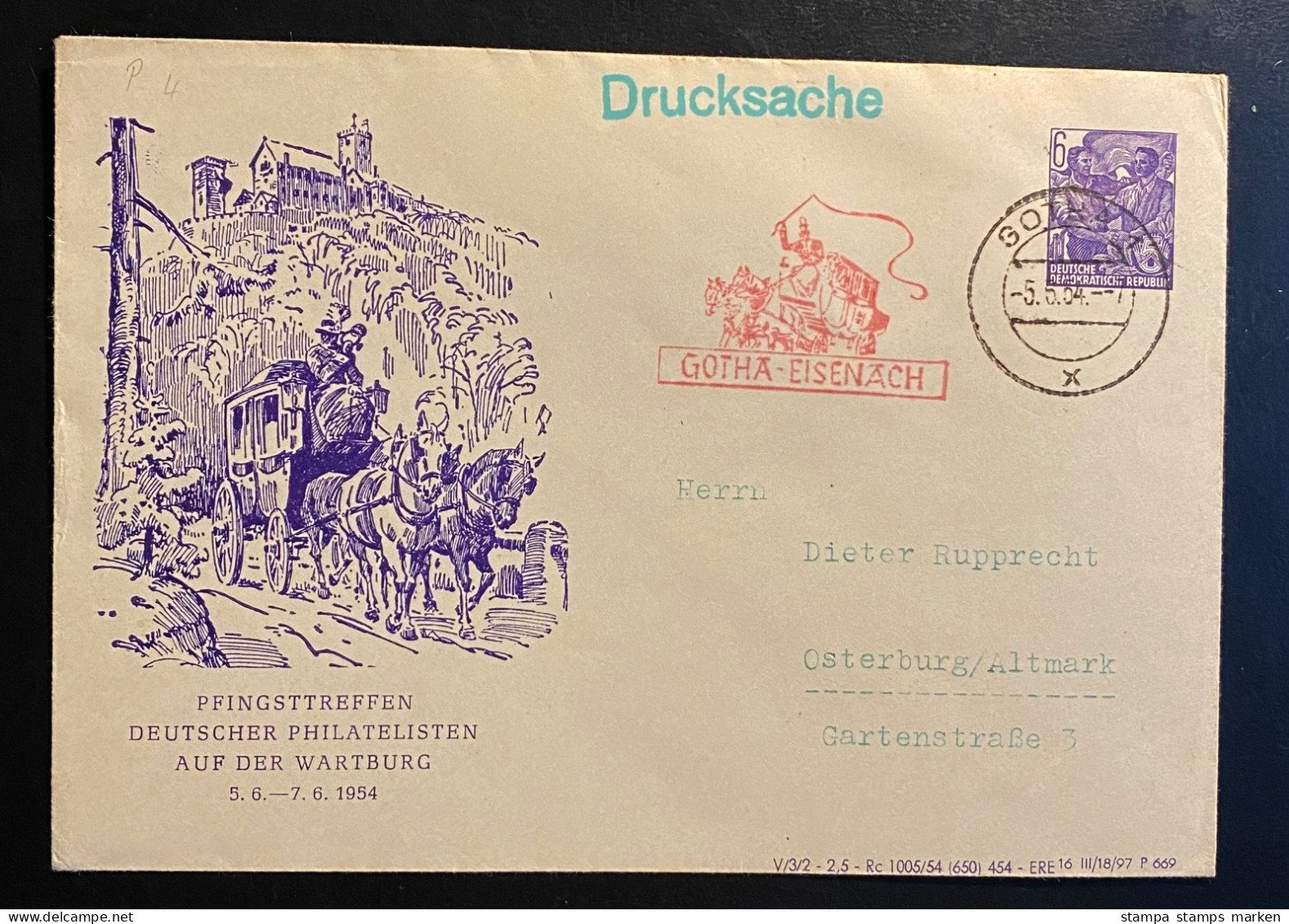 DDR 1954 Privater Ganzsachenumschlag Mi. PU 11 Gestempelt/o Gotha +  Sonderstempel Kutschenbeförderung - Enveloppes Privées - Oblitérées