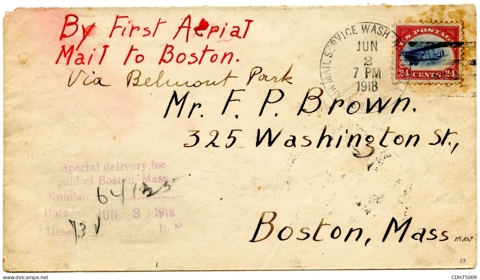 ETATS UNIS - 24 CTS SUR LETTRE PAR AVION, 1918 - Storia Postale