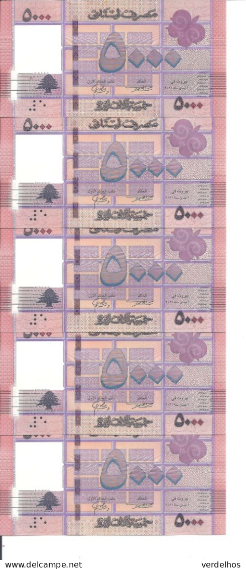 LIBAN 5000 LIVRES 2021 UNC P 91 C ( 5 Billets ) - Lebanon