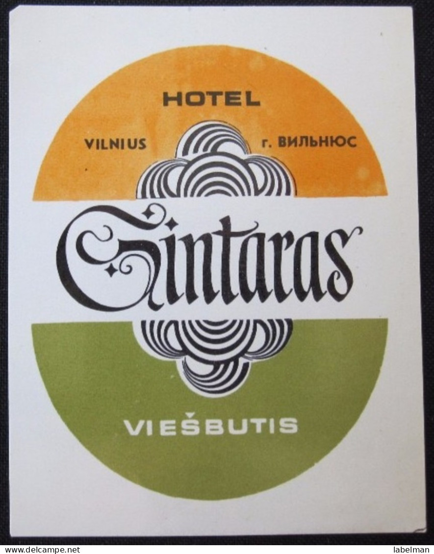 HOTEL CAMPING INN DECAL GINTARAS VILNIUS VIESBUTIS LITHUANIA USSR RUSSIA LUGGAGE LABEL ETIQUETTE AUFKLEBER DECAL STICKER - Etiquettes D'hotels