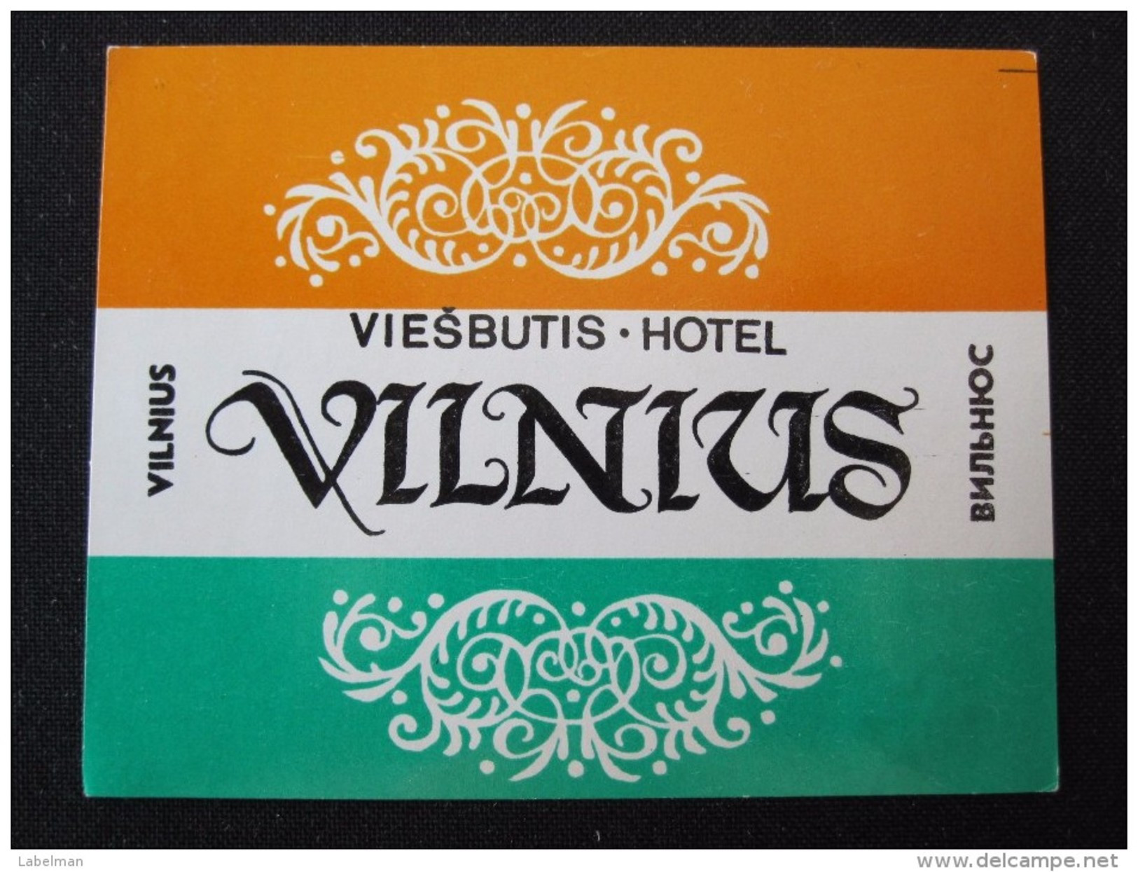HOTEL CAMPING INN DECAL TAG VILNIUS VIESBUTIS LITHUANIA USSR RUSSIA LUGGAGE LABEL ETIQUETTE AUFKLEBER DECAL STICKER - Hotel Labels