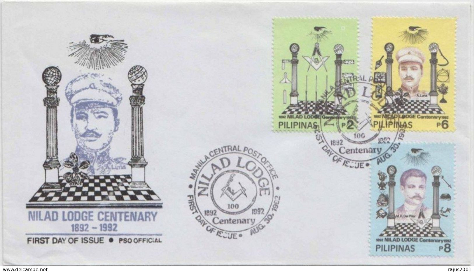 Hourglass, Time Measurement, Beehive, Honeybee, Seeing Eye, Nilad Masonic Lodge Freemasonry True Masonic FDC Philippines - Francmasonería