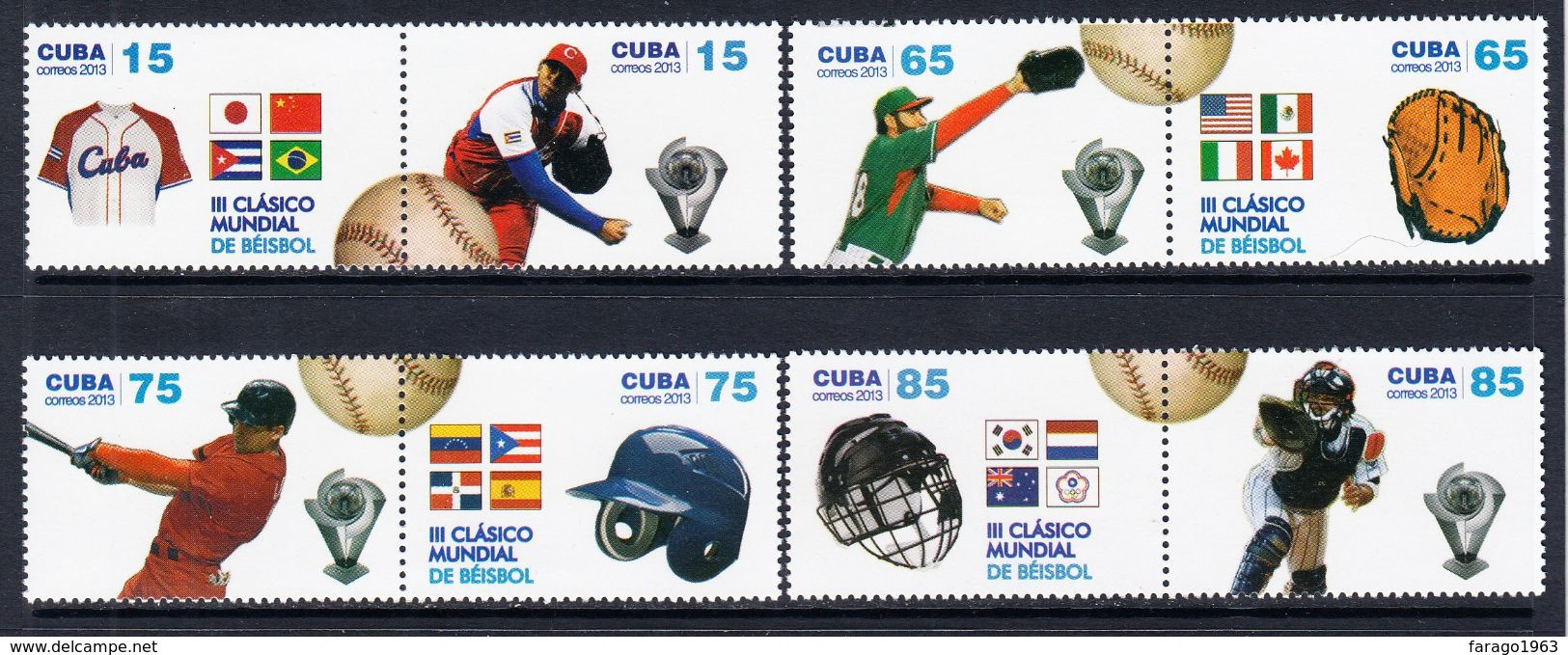 2013 Cuba World Baseball Championships Flags  Complete Set Of 4 Pairs MNH - Neufs