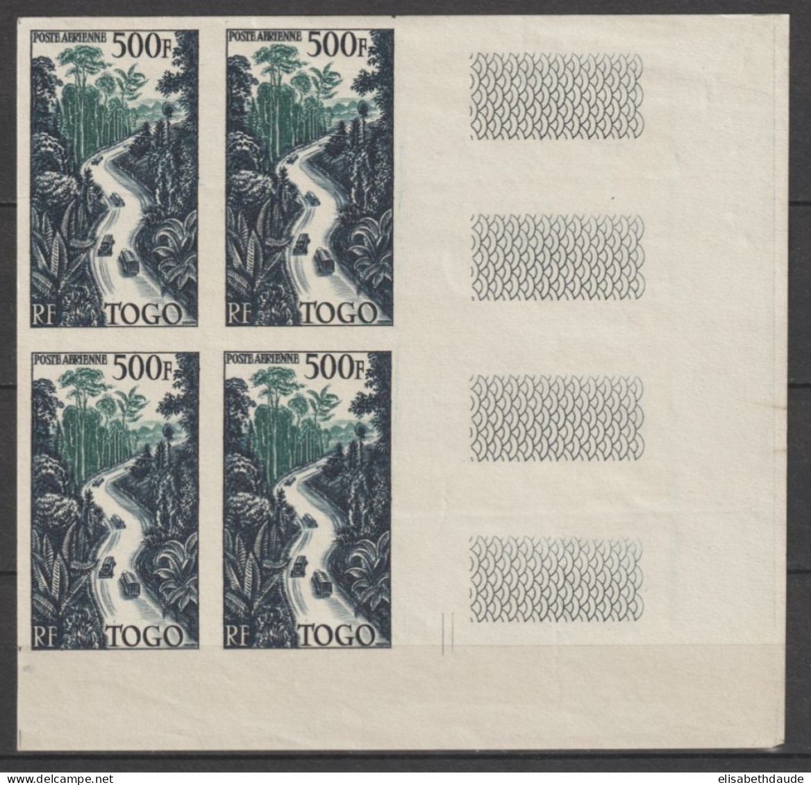 TOGO - 1954 - BLOC De 4 NON DENTELE RARE ! POSTE AERIENNE YVERT N° PA23 (*) NEUF SANS GOMME - COTE = 440 EUR - Unused Stamps