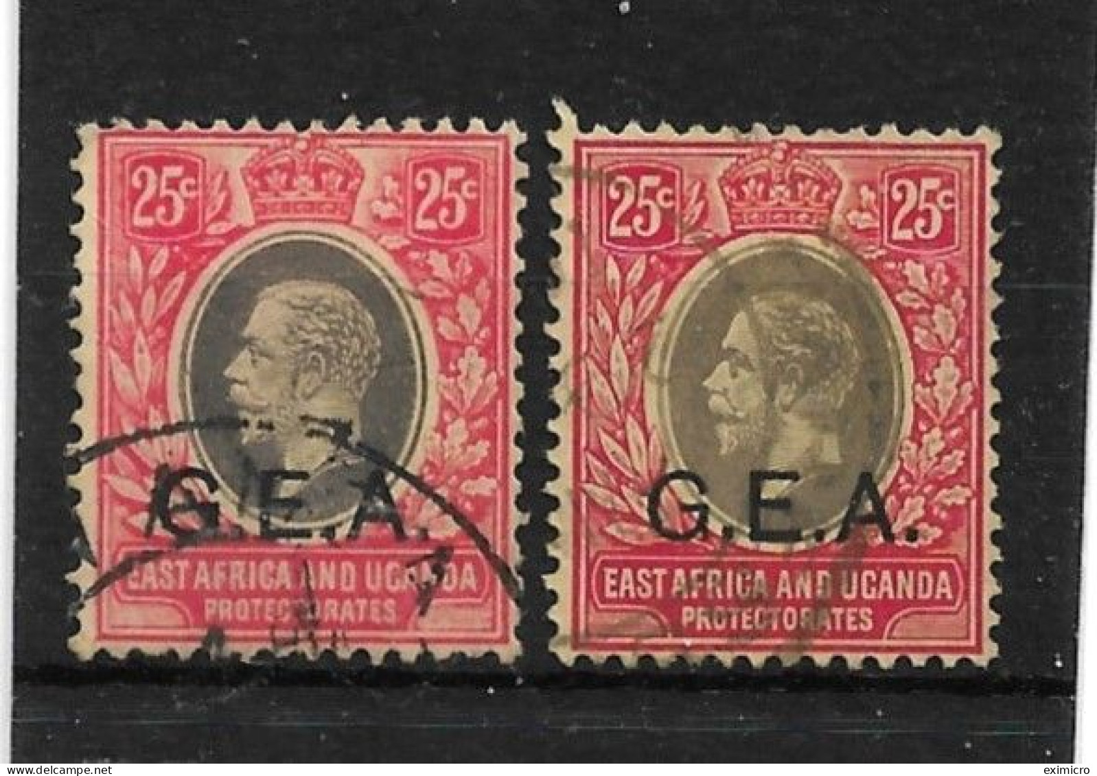 TANGANYIKA 1917 - 1921 25c X 2 SG 52, 52a FINE USED Catt £40 - Tanganyika (...-1932)