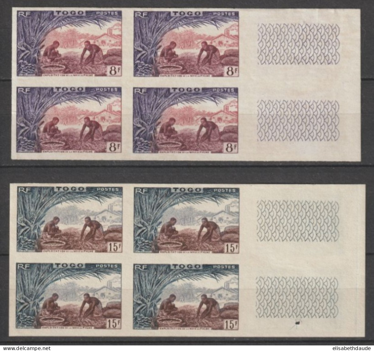 TOGO - 1954 - BLOC De 4 NON DENTELE ! YVERT N° 256/257 (*) NEUF SANS GOMME - COTE = 160 EUR - Ungebraucht