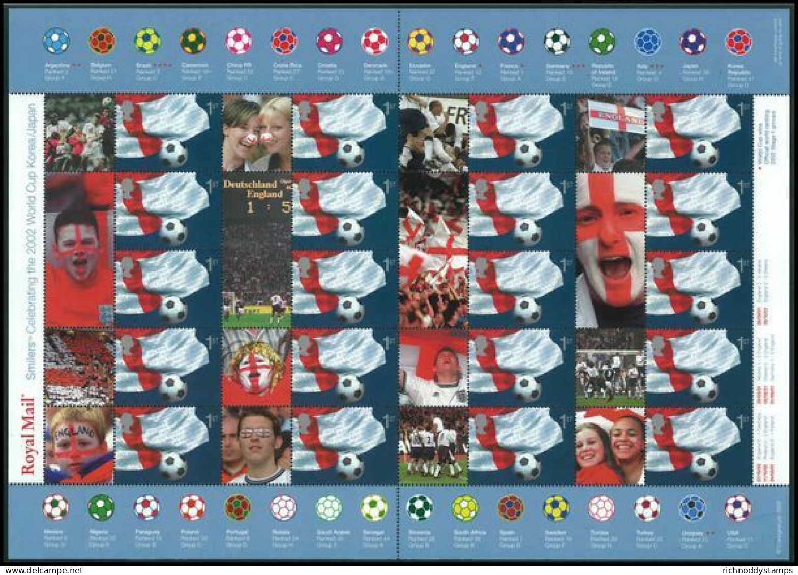 2002 Football World Cup Smilers Sheet Unmounted Mint. Imprinted Consignia Plc 2002unmounted Mint - Smilers Sheets