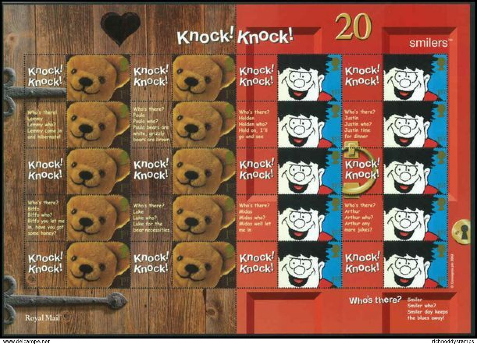 2002 Knock Knock Smilers Sheet Unmounted Mint.  - Personalisierte Briefmarken