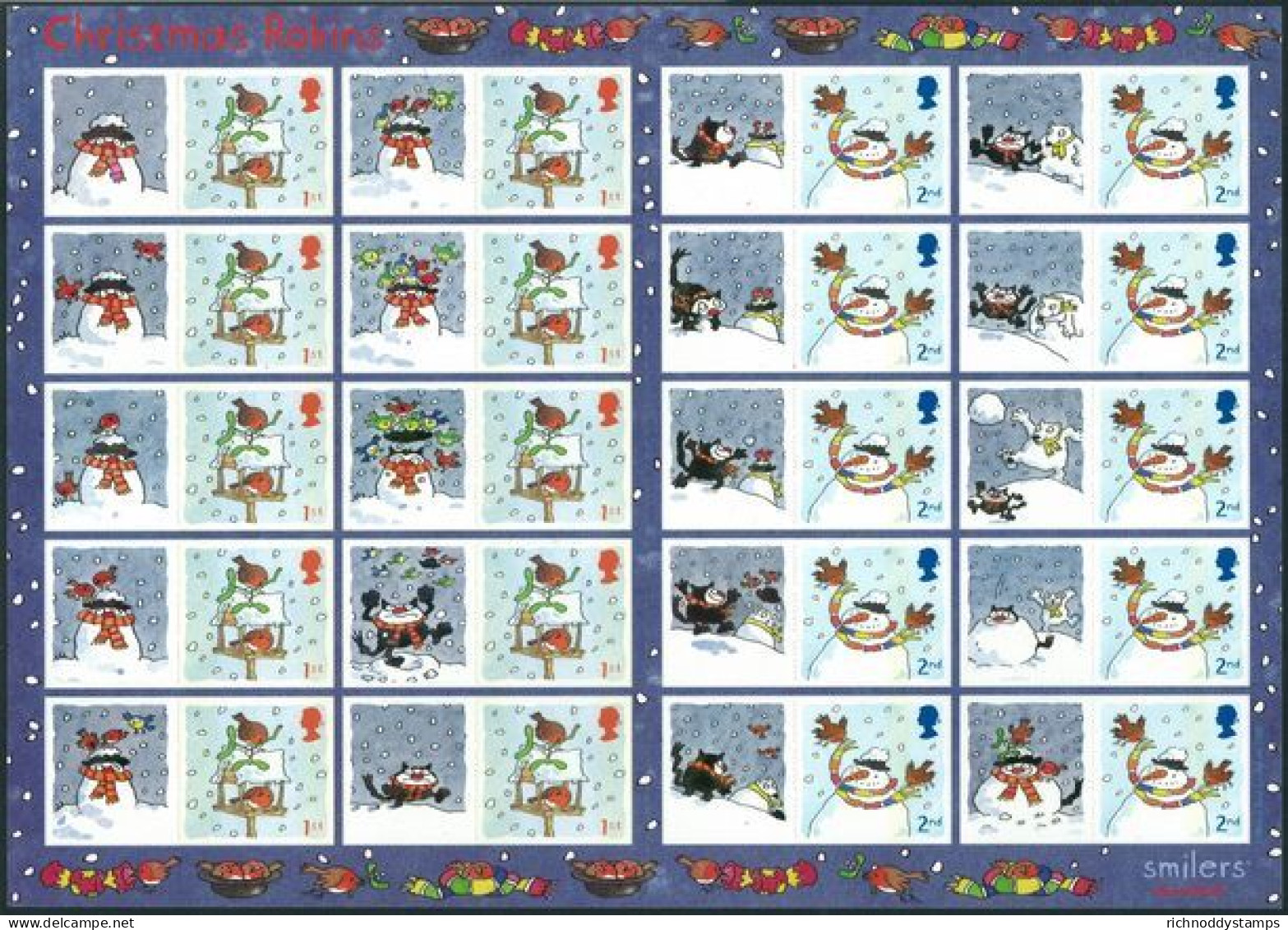 2005 Christmas Robins Smilers Sheet Unmounted Mint.  - Timbres Personnalisés