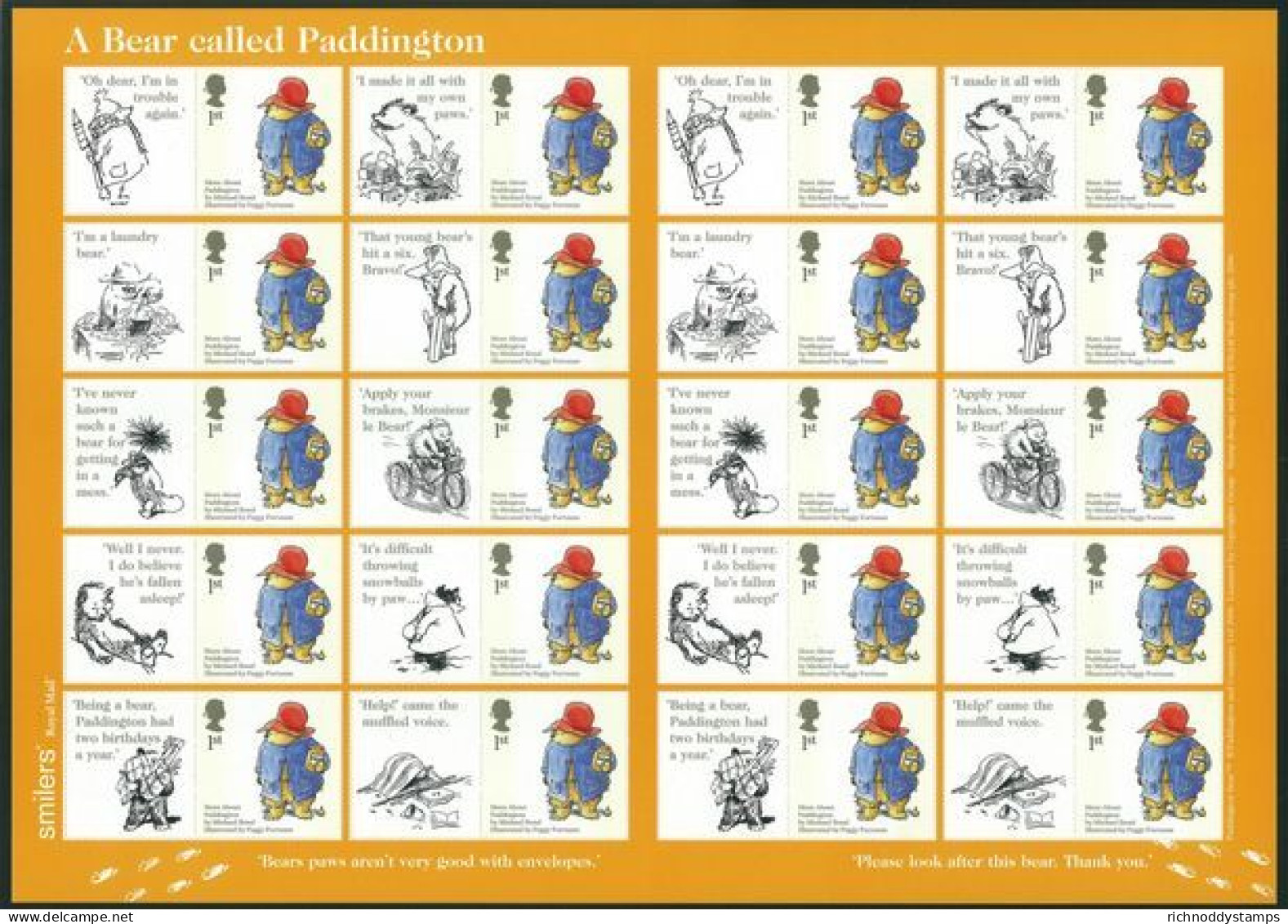 2006 Animal Tales, A Bear Called Paddington Smilers Sheet Unmounted Mint.  - Smilers Sheets