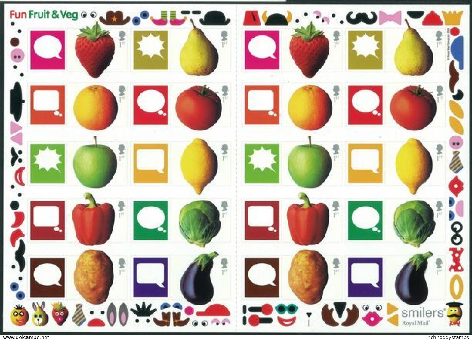 2006 Fun Fruit And Veg Smilers Sheet Unmounted Mint.  - Smilers Sheets