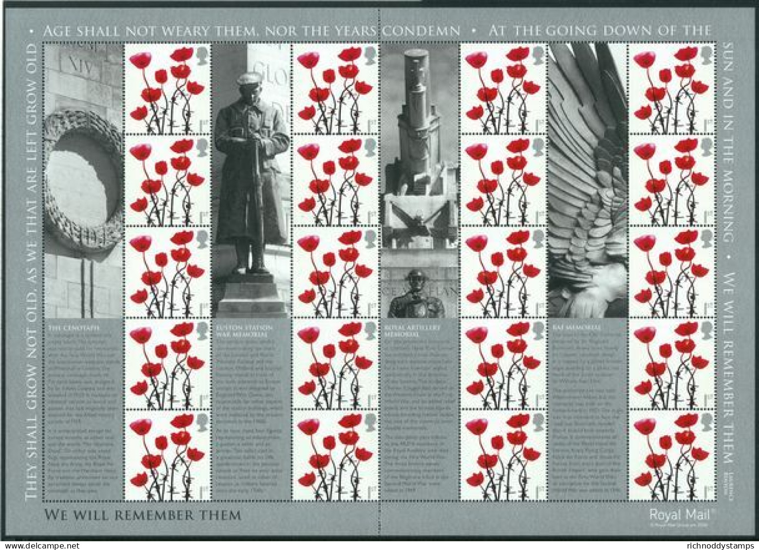 2006 We Will Remember Them Smilers Sheet Unmounted Mint.  - Personalisierte Briefmarken