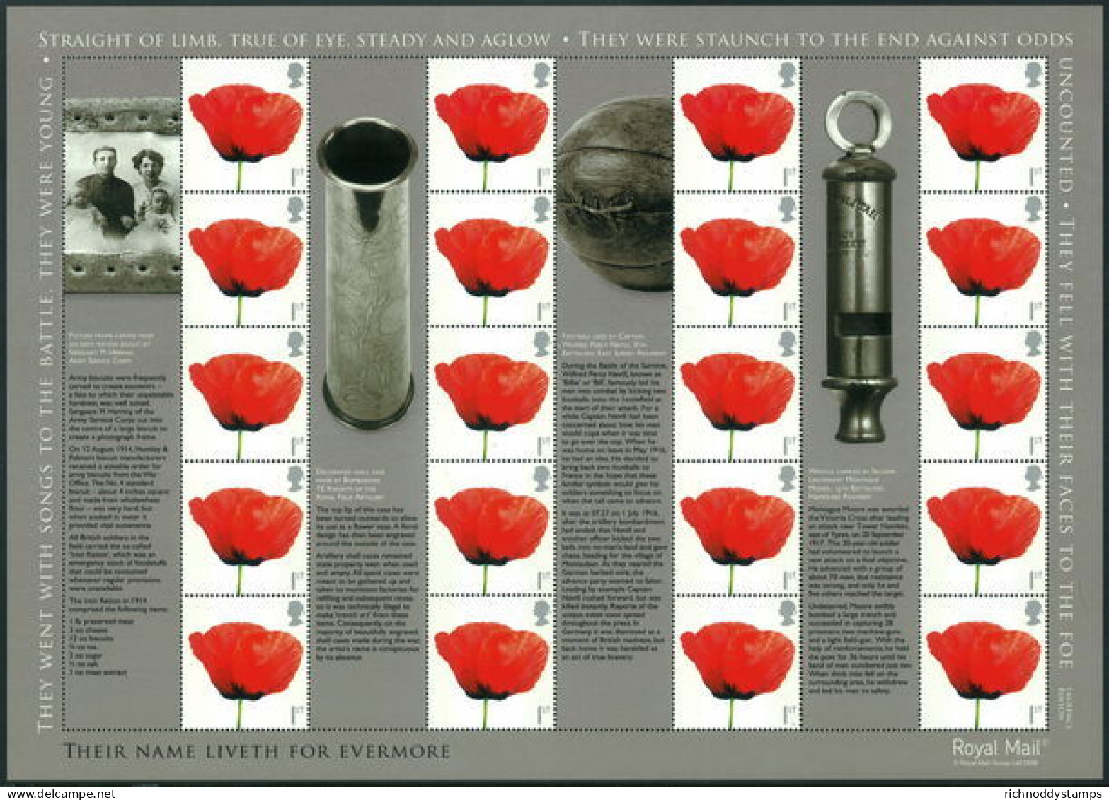 2008 We Will Remember 1st Class Poppy Smilers Unmounted Mint.  - Smilers Sheets