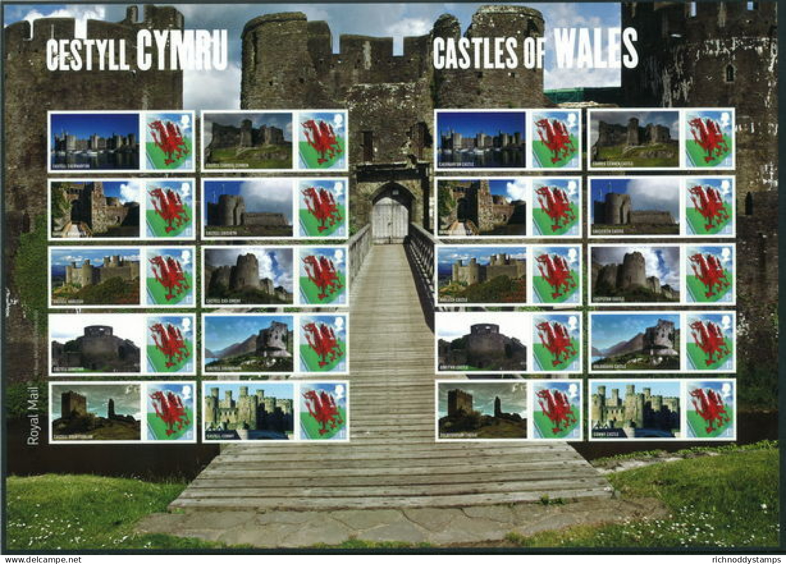 2010 Welsh Castles Welsh Dragon Smilers Unmounted Mint.  - Francobolli Personalizzati