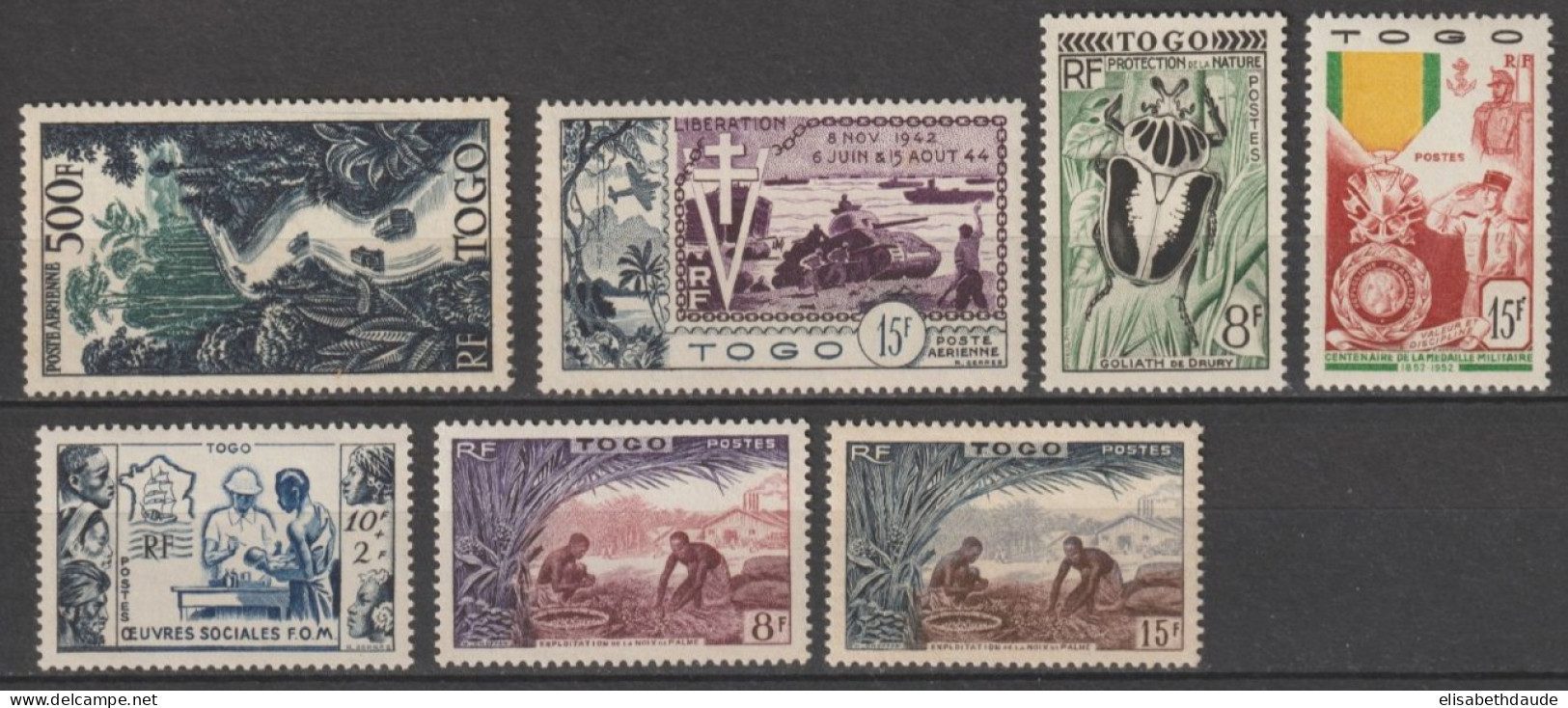 TOGO - 1950/1955 - ANNEES COMPLETES AVEC POSTE AERIENNE ! YVERT N° 254/258 + A22/23 ** MNH - COTE = 121 EUR. - Unused Stamps