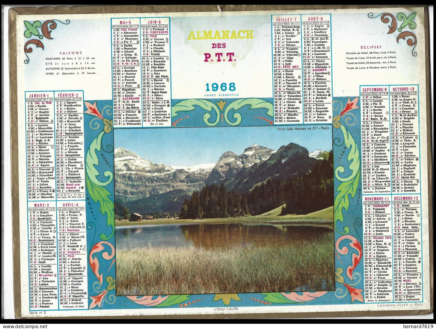 Almanach  Calendrier  P.T.T  -  La Poste -  1968 -l'eau Calme - Grand Format : 1961-70