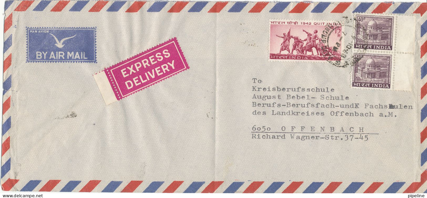 India Express Delivery Air Mail Cover Sent To Germany 9-10-1968 Topic Stamps Folded Cover - Poste Aérienne