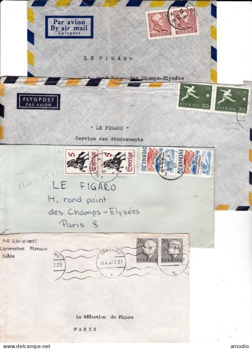 Suède 8 Env Par Avion Pour France 1950's 3 Scans - Lettres & Documents