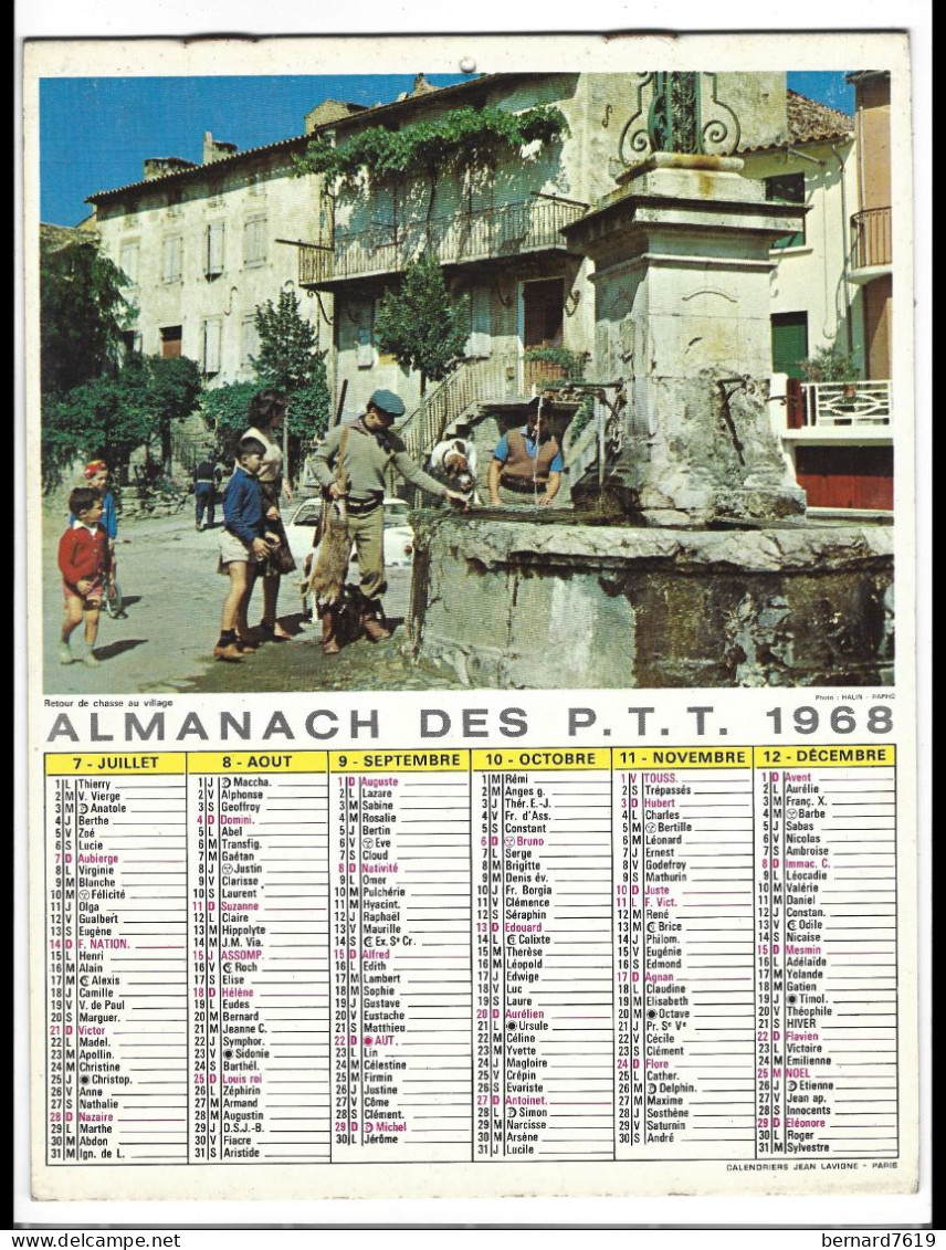 Almanach  Calendrier  P.T.T  -  La Poste -  1968 - La Peche - Retour De Chasse Au Village - Formato Grande : 1961-70