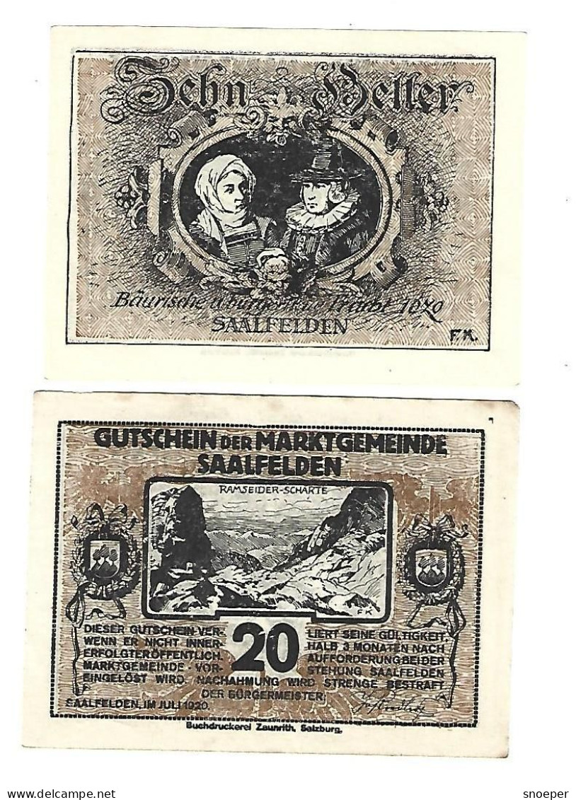 **notgeld Austria  Saalfeld 10+20 Heller   859.1a - Austria