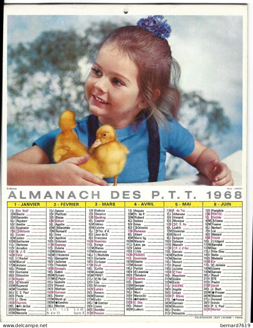 Almanach  Calendrier  P.T.T  -  La Poste -  1968 - Enfance - L'aventurege - Tamaño Grande : 1961-70